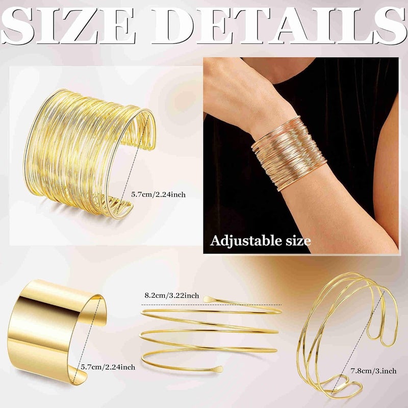 Masedy 4PCS Gold Arm Cuff Bracelets for Women Chunky Open Wrap Cuff Bracelet Set Adjustable Upper Arm Bracelet Bangle Statement Bracelet Minimalist Irregular Armband Coil Swirl Arm Jewelry - Image 2